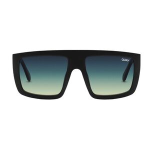 Quay Australia Get In Line Oversized Shield Sunglasses Black Smoke Green Fade
